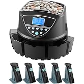 VEVOR Upgraded Coin Counter, Coin Sorter and Wrapper Machine with Handle | Change Counter for USD Coin 1￠ 5￠ 10￠ 25￠ $1, Sorts up to 300 Coins/Min, with Intuitive Large Display, 5 Coin Tubes &amp; 5 Trays