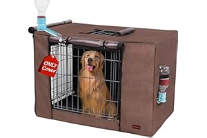 Peipaws Dog Crate Cover 30 Inch - Three Doors Waterproof Dog Kennel Cover, 600D Oxford Fabric Cage Covers with a Water Bottle Nozzle, Allowing Dogs to Drink Water at Any Time. Brown (Cover Only)