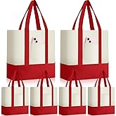 Sanwuta 6 Pcs Canvas Tote Bags Bulk with Outer Pocket Small Sublimation Blank Canvas Tote Reusable Grocery Bag for Women, DIY Craft (Red)