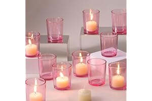LETINE Pink Votive Candle Holders Set of 12 - Elegant Glass Tealight Candle Holder for Spring & Summer Wedding Centerpiece Table Decorations