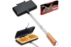 Alytree Double Pie Iron for Camping Cast Iron, Pre-seasoned Cast Iron Campfire Sandwich Maker, Mountain Pie Maker, Portable C