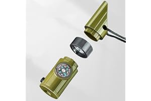 7-in-1 Survival Whistle, Emergency Multi-Tool Kit - Compass, Waterproof Sealed Container, Magnifying Lens, Signal Mirror, Fla