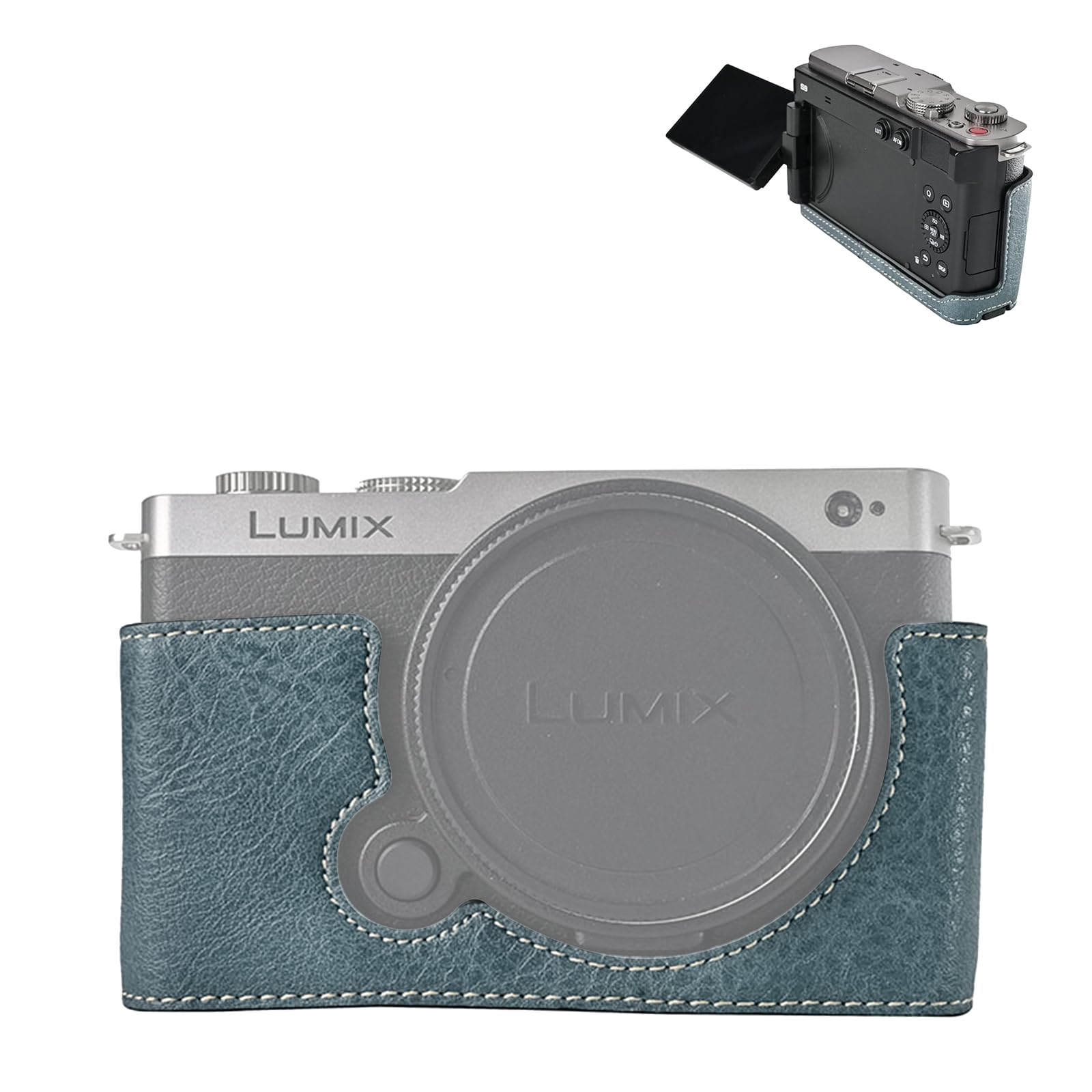 VOVMOEYA Protective Camera Case for Panasonic LUMIX S9,LUMIX DC-S9 Half Case with Soft Microfiber Inner LUMIX S9 Mirrorless Camera Cover Function Well 1/4"-20 Hole Retro PU Litchi Stria-Dusty Blue