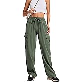 PINSPARK Women's Cargo Pants Quick Dry Hiking Athletic Pants Elastic High Waist Casual Pants Wide Leg with Pockets
