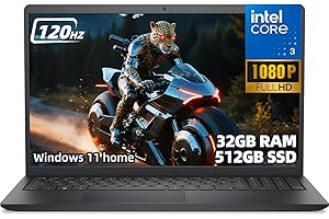 Dell 15 Student and Home Office Laptop, 15.6" FHD 120Hz Display, Intel Core 3 100U, 32GB DDR4 RAM, 512GB SSD, Windows 11 Home
