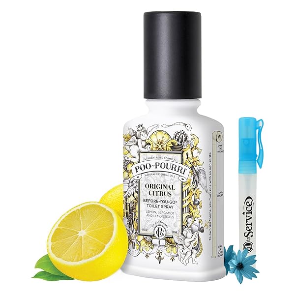 POO-POURRI BEFORE-YOU-GO TOILET SPRAY, ORIGINAL CITRUS, 4 FL OZ, UP TO 200 USES, BATHROOM ODOR DEODORIZER, PLANT-BASED WITH ESSENTIAL OILS, FOR HOME OR WORK, LEMON, BERGAMOT AND LEMONGRASS SCENT