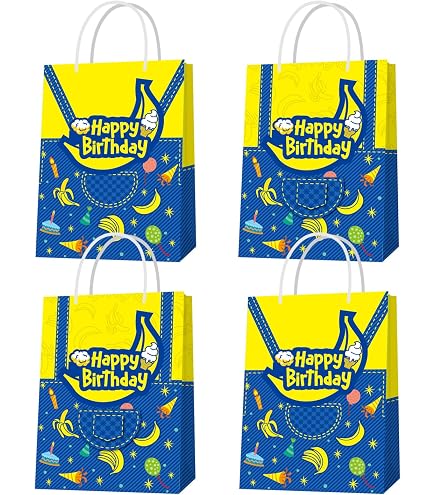 12 Pcs Yellow Big Eyes Cartoon Party Gift Bags - Banana Theme Goodie Bags 9.4x5.1 Inches | Cute Party Favors
