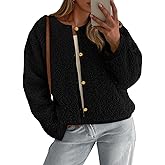 PRETTYGARDEN Women's 2025 Fall Fashion Clothes Trendy Fleece Sherpa Cropped Jackets Buttons Warm Casual Winter Faux Fur Coats