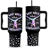 RHONGE Gymnast Gymnastic Gifts, Stainless Steel Tumbler With Handle 40 Oz, Best Gifts For Gymnast, Birthday Christmas Gift Ideas, Glitter Bling Tumbler, Cartwheel Travel Mug