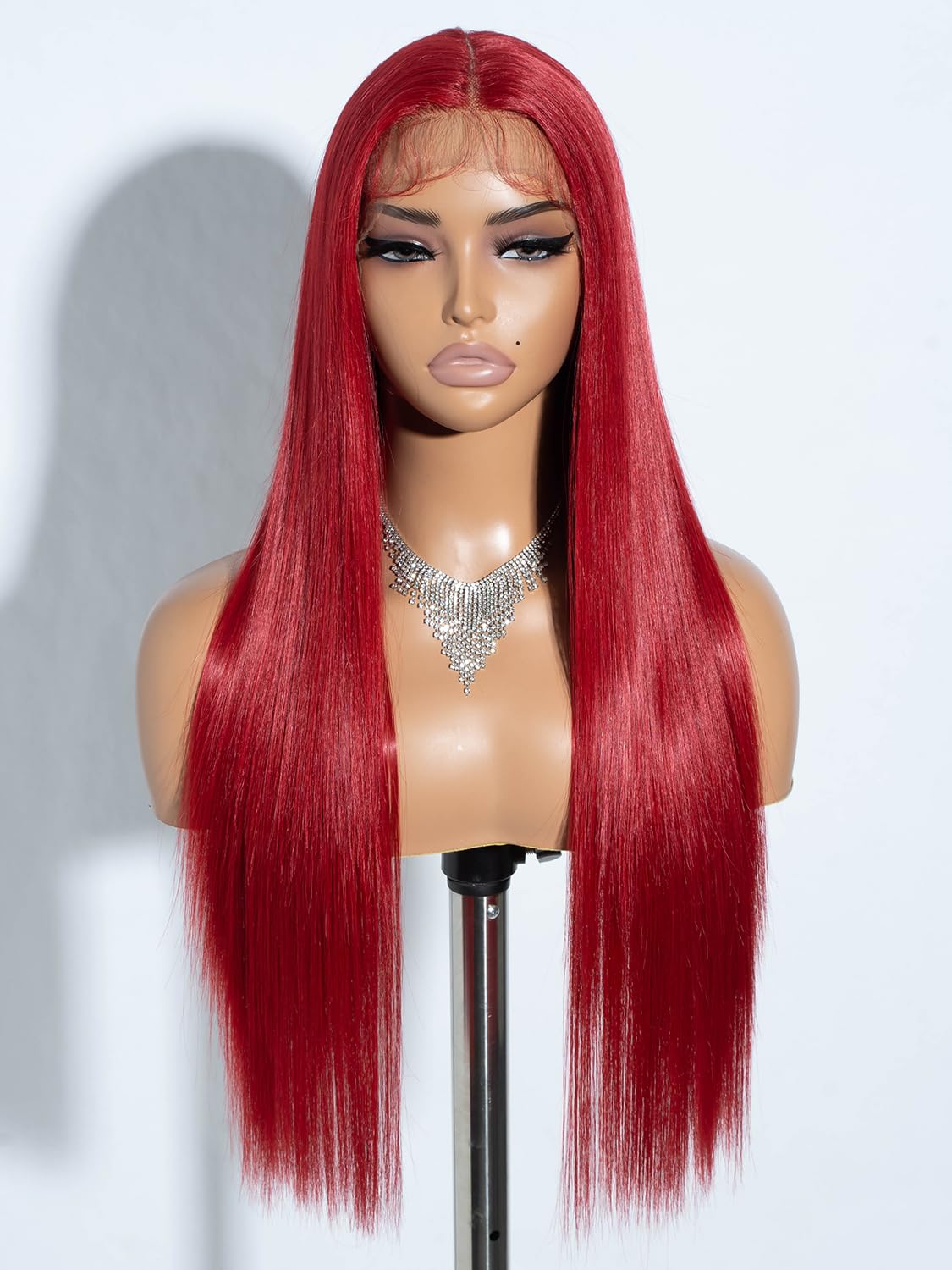 Joedir Synthetic Lace Front Wig,Long Straight Lace Front Wigs T-Part lace Wigs for Women Pre-plucked with Natural Hairline 28 inch Middle Part Glueless Straight Hair Wine Red