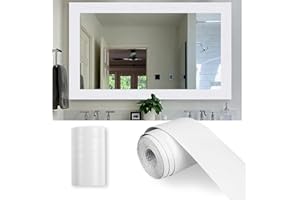 Alened 10M White Wood Grain Mirror Frame Border Peel and Stick Wallpaper, Removable PVC Waterproof Bathroom Mirror Tape Sticker Trim, Kitchen Wallpaper Self Adhesive Decor Sticker 2" x 393"