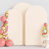 Wokceer Wedding Arch Backdrop Cover (7.2FT, 6.6FT, 6FT) Set of 3 Spandex Fitted Beige Arch Covers Round Top Chiara Arches Cov