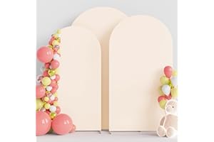 Wokceer Wedding Arch Set - Fitted Cover for Round Top Chiara Arch, Includes Beige 7.2FT, 6.6FT, 6FT Backdrops for Birthday, C