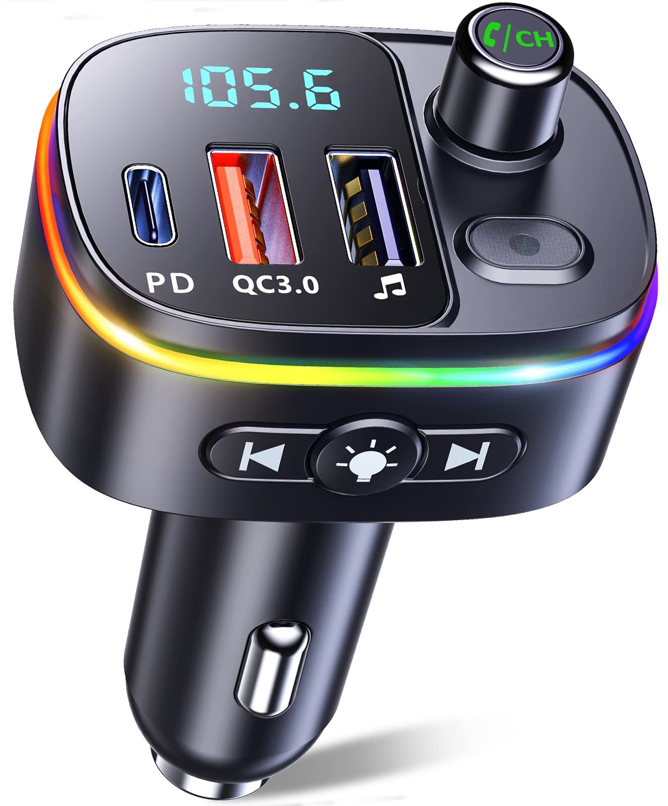 Mohard Bluetooth Car Adapter, Bluetooth FM Transmitter Wireless In-Car Radio Adapter Music Player, Hands-Free Calling Car Charger with 2 USB Ports, LED Display, Support TF Card & USB Disk