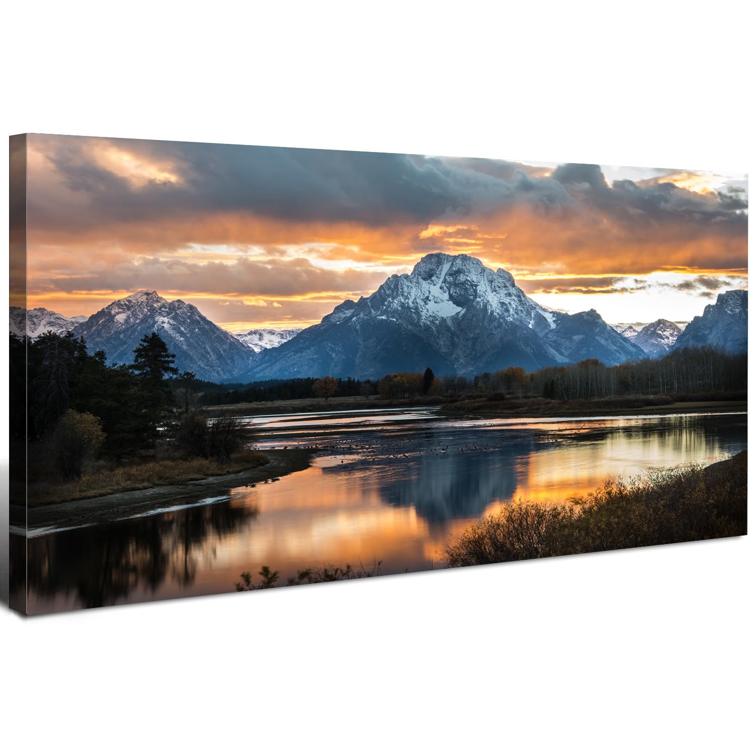 Photo 1 of **MINOR TEAR/HOLE**Mountain Wall Art for Living Room Sunset Nature Wall Decor National Park Poster Grand Teton Landscape Canvas Prints Picture Snake River Wyoming Painting Artwork Bedroom Office Home Decoration 30x60"