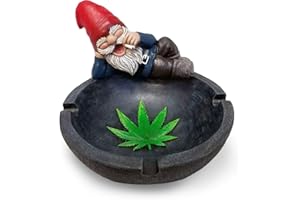 WORLD OF WONDERS GIFTS World of Wonders - Gnaughty Gnomes Series - Smokin' Good Time - Collectible Stoner Gnome with Joint Ashtray Embossed Cannabis Pot Leaf Accent Smoking Accessory 420 Home Decor Bar Accent, 4.75-inch
