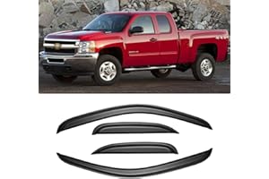 CMVT Auto Window Visors for 2007-2013 Chevy Silverado & GMC Sierra 1500 Extended Cab, Rain Guards Vent Deflector Shade Dark Smoke 2007-2014 Silverado & Sierra 2500 HD/ 3500 HD, Tape-On, 4PCS