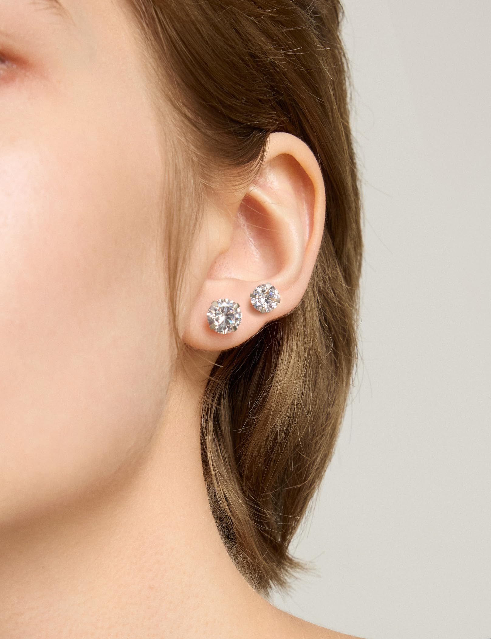 Wssxc 6 Pairs Stud Earrings Set, Hypoallergenic Cubic Zirconia 316L Earrings Stainless Steel CZ Earrings 3-8mm (Steel color)