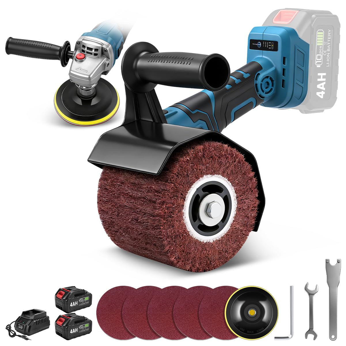 Photo 1 of 3IN1 Burnishing Polishing Machine & Buffer Polisher & Angle Grinder, 1200W Brushless Handheld Electric Metal Burnishing Machine with 2x4.0Ah Batteries, 3 Variable Speed, 9000RPM With Polishing Wheel