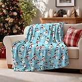 Earndodo Christmas Snowman Throw Blanket, Winter Snowflake Fuzzy Blanket, Christmas Holiday Light Blue Soft Cozy Flannel Blanket for Bed Couch Sofa, 50x60 Inches