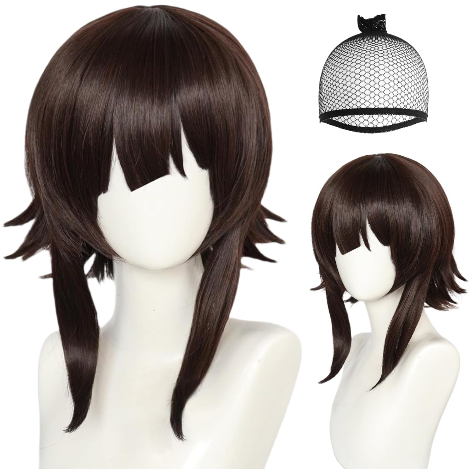 Photo 1 of ANOGOL Hair Cap+Short Brown Wig for Women Brown Anime Cosplay Wig Short Lolita Wigs Flip End Wavy Hair Synthetic Wigs Halloween Party Circus Anime Character Costume Christmas