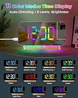 SZELAM Projection Alarm Clock 7.4 inch Mirror Display RGB Night Light USB C view 3