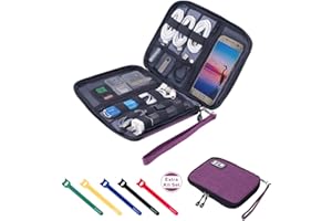 SUNSIR Travel Cable Organizer Bag Waterproof Portable Electronic Accessories Organizer for USB Cable Cord Phone Charger Headset Wire SD Card with 5pcs Cable Ties(Purple)