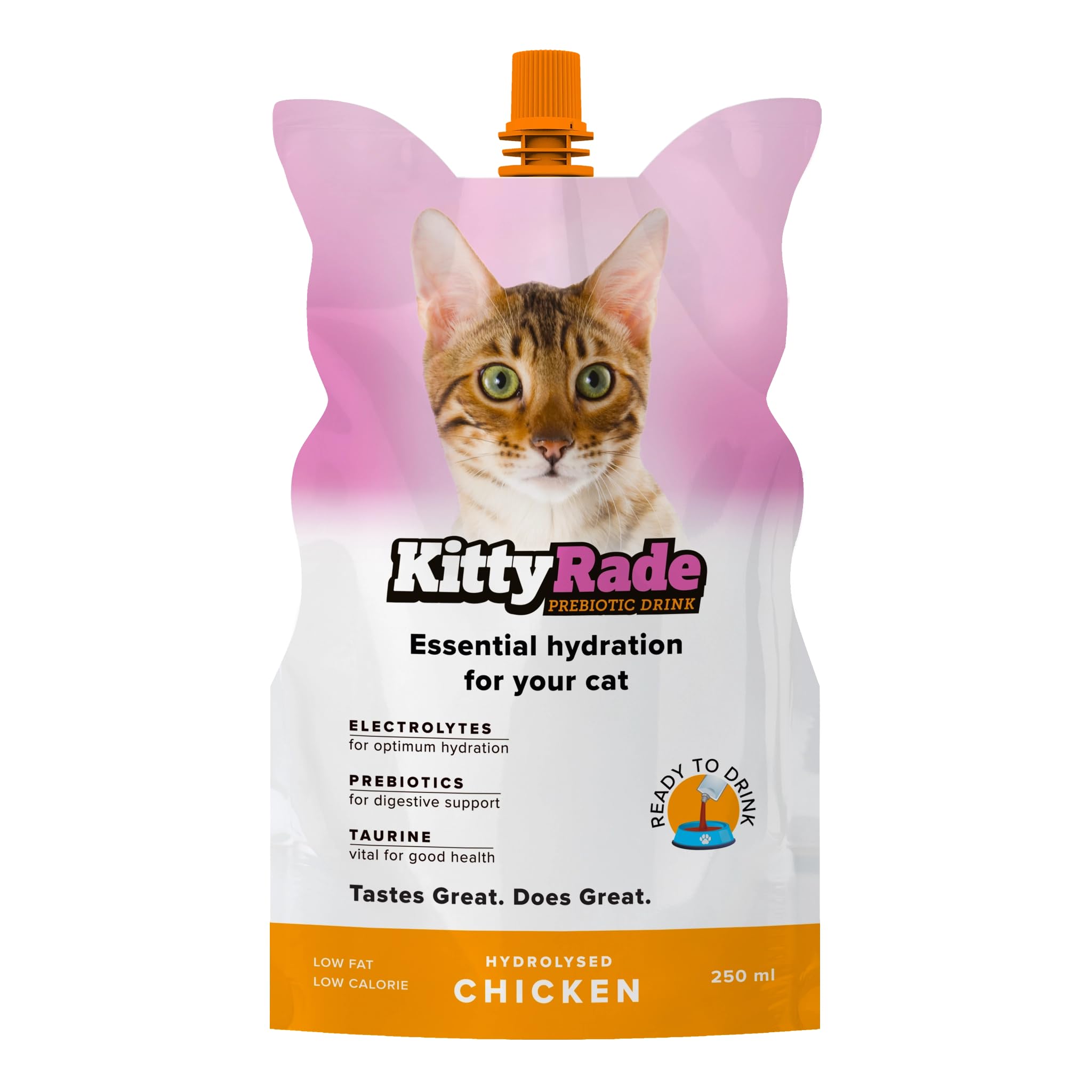 KittyRade – Delicious, Healthy Isotonic Drink for Cats with Prebiotics, Electrolytes, Taurine and Amino Acids - Finally, The Hydration Cats Need! - 250ml x 3 Pouches Pack
