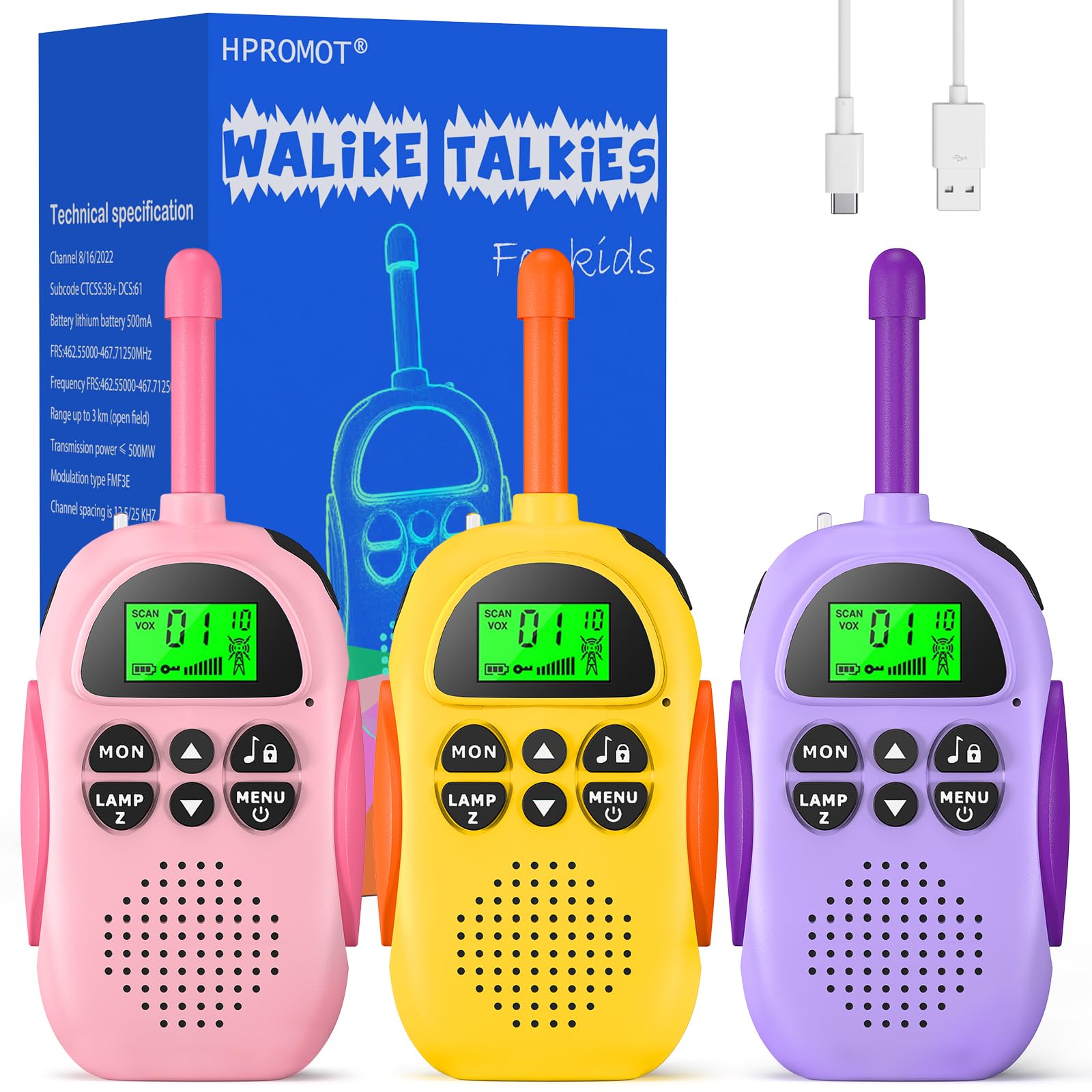 Walkie Talkies for Kids Rechargeable Toys for 3-12 Years Boys Girls,16 Channels 2 Way Radio Toy Christmas Birthday Gifts for Girls Boys Ages 3-12 Camping Hiking Outdoor Games
