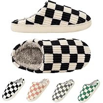 Amazon.com | Mukinrch House Slippers for Women Men, Plush Shoes Memory Foam  Checkered Womens Casual Fuzzy Bedroom Indoor Outdoor Plaid with Fur Lining  Black 4-4.5 Women/2.5-3 Men | Shoes