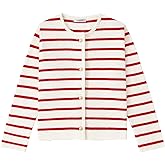 LATAHUO Women's Striped Cardigan Sweater Trendy Long Sleeve Button Down Crewneck Knit Cardigans