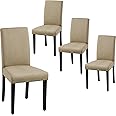 Yaheetech Dining Chairs Set of 4 Fabric Parson Upholstered Kitchen Chairs with Padded Seat and Solid Wood Legs for Dining Room/Restaurant, Armless Design, Khaki