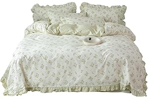 OTOB Floral Duvet Cover Queen Full 3 Piece Boho Teen Bedding Sets Full Size with 2 Pillow Shams Cotton 100 Percent for Kids Boys Girls, Ruffle Pattern