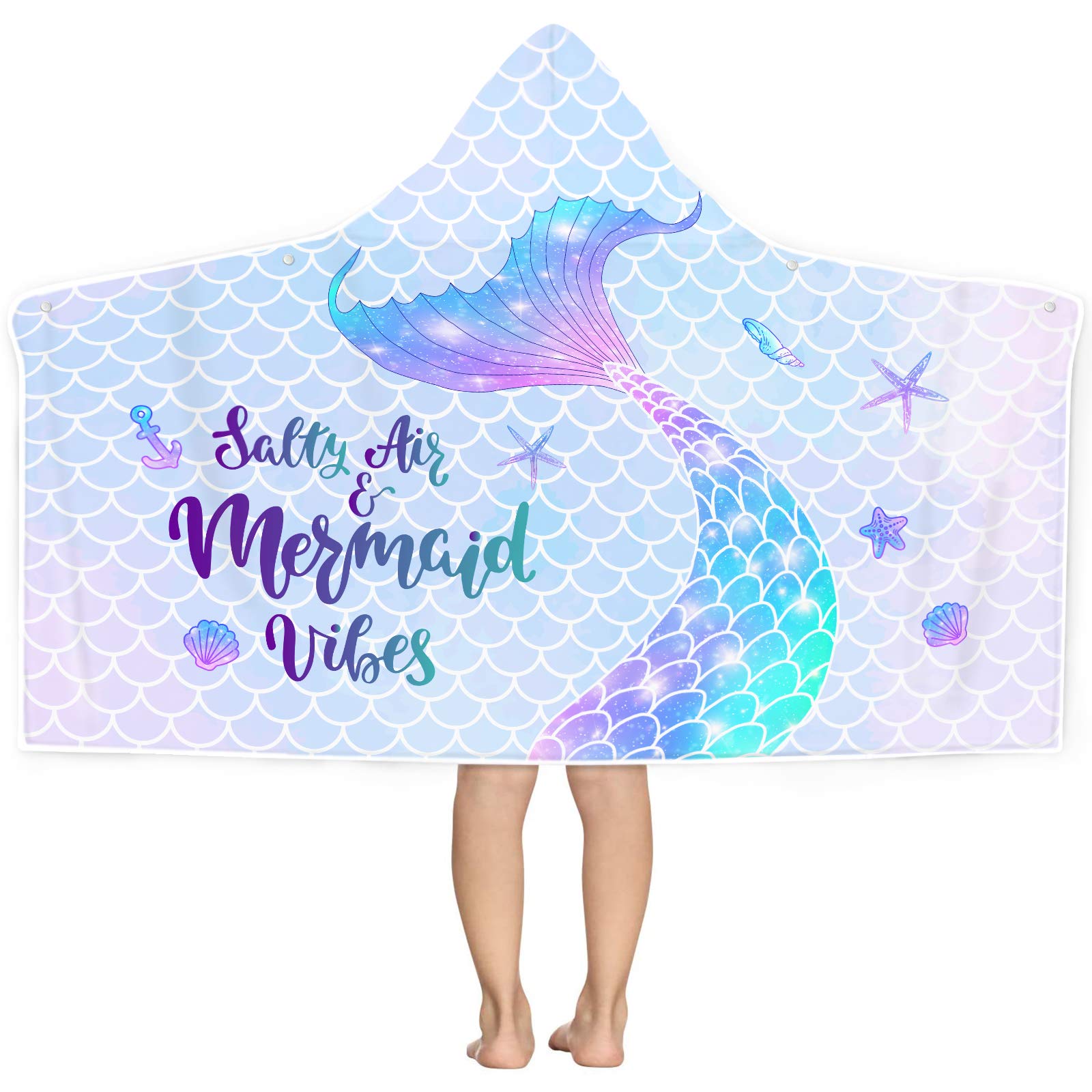 Photo 1 of Bonsai Tree Mermaid Kids Hooded Beach Towel, Mermaid Tail Microfiber Hooded Poncho Towel for Girls 30”x50”, Mermaid Scales Pink Soft Absorbent Bath Towels Bathrobe with Hood for Swin Pool