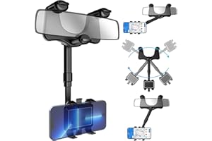SXhyf Rear View Mirror Phone Holder, 2023 Rotatable and Retractable, Universal Mount, Cell Car Fit for iPhone 11 12 13 14 Pro Max Samsung All Phone