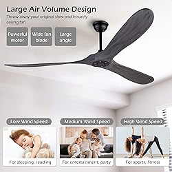 Solid Wood Ceiling Fans Without Light, 70 Inch Real