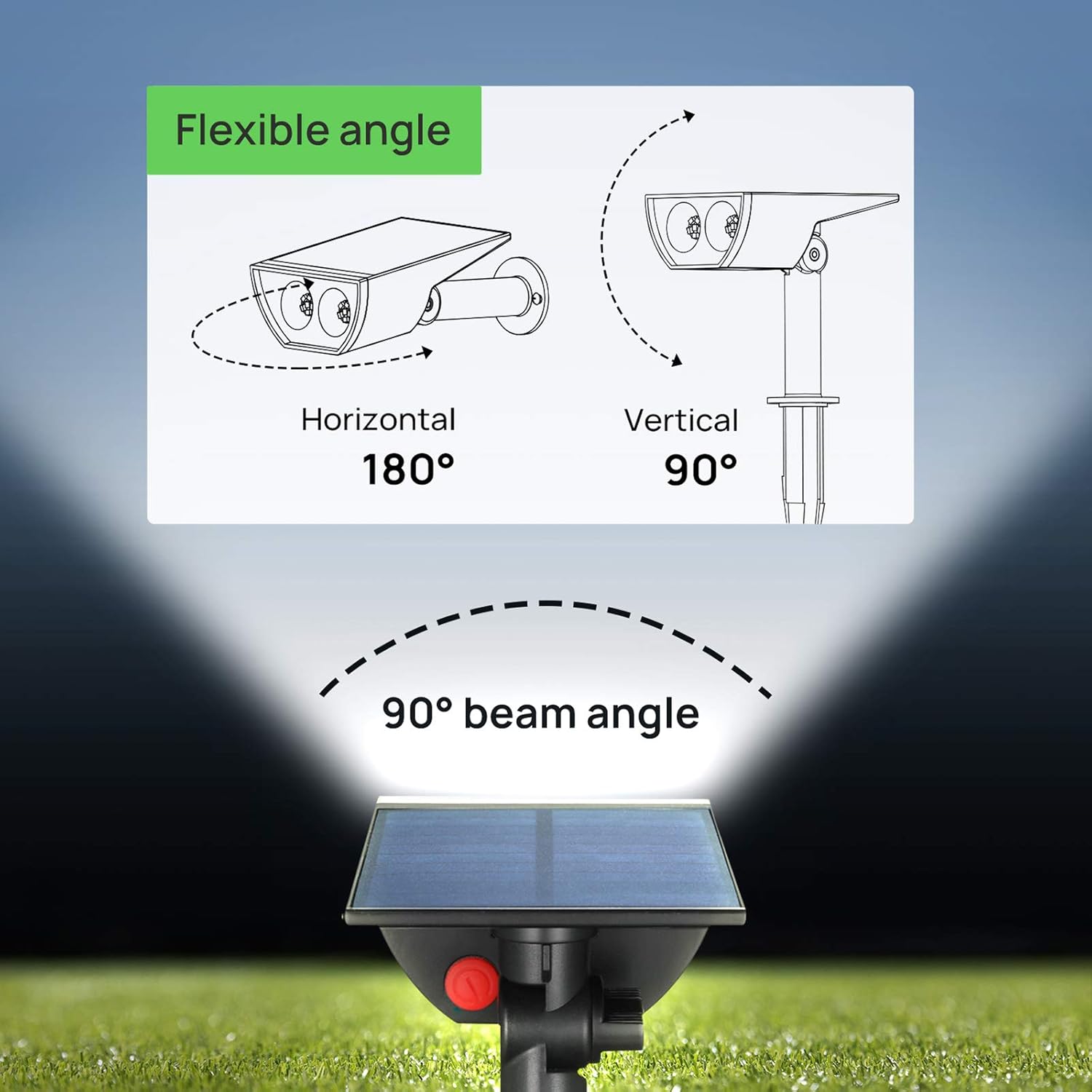 Linkind 12 LEDs Landscape Solar Spotlights, 350LM, 6500K Daylight White, 2-in-1 Outdoor Solar Powered Garden Lights, Dusk-to-Dawn IP67 Waterproof for Garden Yard Patio Driveway Porch, 6-Pack - - 