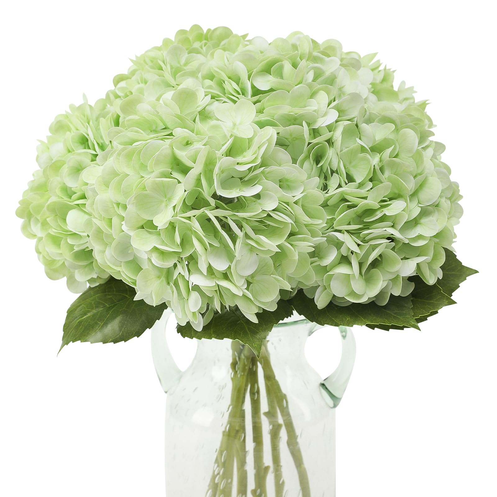 Kisflower 3pcs Latex Hydrangea Flowers - Real Touch Artificial Flower Fake Hydrangea Bouquet Flowers with Stems for Wedding Party Office Home Decoration(Light Green)