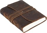 KomalC Handmade Leather Journal 7x5 Unlined Pages Brown Tan Buffalo Leather