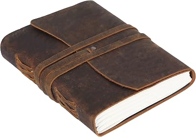 KomalC Handmade Leather Journal 7x5 Unlined Pages Brown Tan Buffalo Leather