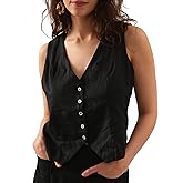 Amazhiyu Women's 100% Linen Sleeveless Button Down Waistcoat V Neck Crop Top Vest
