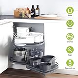 XEMQENER Kitchen Blind Corner Pull-Out Shelving Unit 2 Tiers Grey Open Right view 2