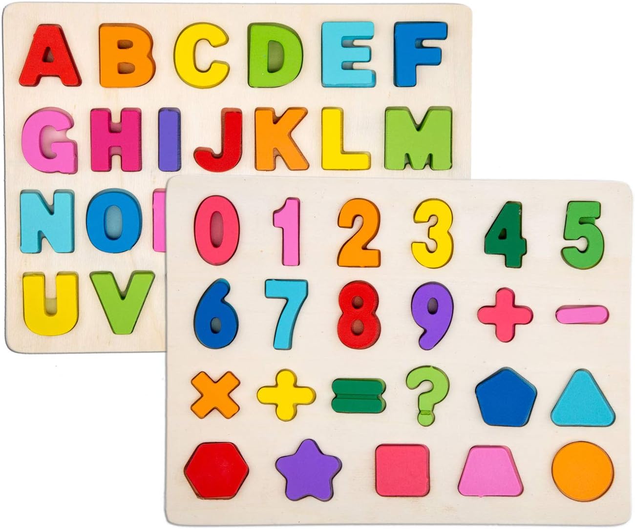 Alphabet Blocks Learning Puzzle | Wooden Upper Case Letter and Number Learning Board Toy - Ideal for Early Educational Learning for Kindergarten Toddlers & Preschools