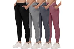 CAMPSNAIL 4 Pack Joggers for Women - Sweatpants with Pockets Lightweight Comfy Yoga Pants for Workout Travel Lounge