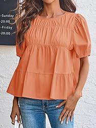 Tankaneo Womens Puff Sleeve Peplum Babydoll Tops