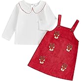 vchoohce Toddler Girl Christmas Outfit Ruffle Sleeve T-shirt Top Santa Strap Overall Dress 2Pcs Baby Girl Fall Winter Clothes