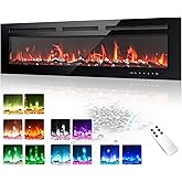 EUHOMY 50 Inch Electric Fireplace Recessed and Wall Mounted | Adjustable Flame Color, Remote Control, Timer, Touch Screen, Log and Crystal, 750W/1500W Fireplace Heater