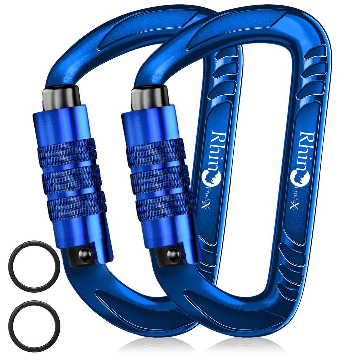 Rhino Produxs 12kN Heavy Duty Lightweight Carabiner Clips with keyrings - Excellent for Securing Pets, Outdoor, Camping, Hiking, Hammock, Dog Leash Harness, Keychains
