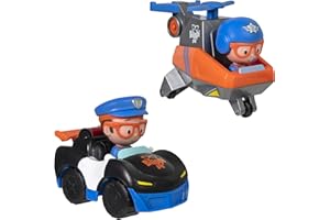 Blippi Mini Vehicles, Including Police Car and Helicopter, Each with a Character Toy Figure Seated Inside - Zoom Around The Room for Free-Wheeling Fun - Perfect for Young Children