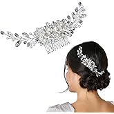 LOHGOU Bride Flower Pearl Wedding Hair Comb for Women and Girls,Floral Bridal Hair Piece Crystal Side Combs Wedding Party Hair Pin Accessories (Silver)